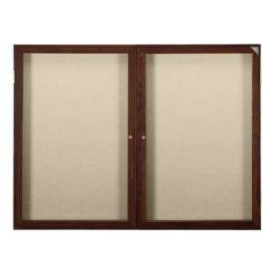  Ghent Enclosed Fabric Tackboard w/ Two Doors and Walnut 