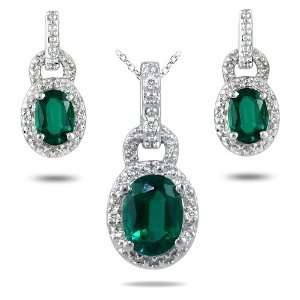  4 Carat Created Emerald and Genuine Diamond Earring and 