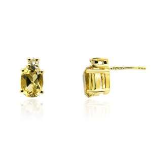 9ct Yellow Gold Smokey Quartz & Diamond Earrings Jewelry