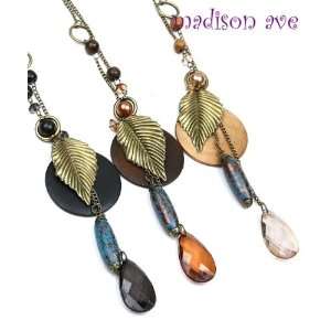  Purple Beads Burnish Gold Leaf Fashion Necklace & Earring Set Jewelry
