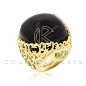  Courtney Kaye 14k Gold Filigree Black Onyx Cocktail Ring Jewelry