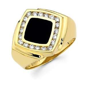 Size  9   14k Yellow Gold Mens Diamond Onyx Large Ring Band .62ct (G H 