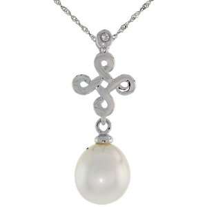  10k White Gold Infinity Cross Pearl Pendant, w/ 0.01 Carat 