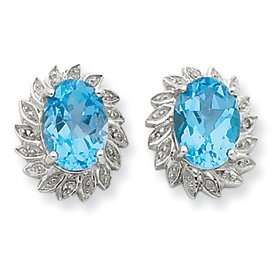   Sterling Silver Lt Swiss Blue Topaz & Diamond Post Earrings Jewelry
