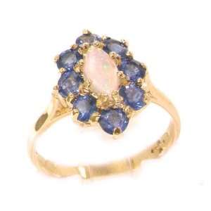 Luxury Ladies Solid Rose Gold Natural Fiery Opal & Cornflower Blue 
