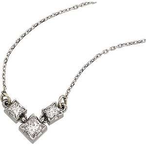  Three Stone Princess Cut Diamond Linked Necklace 