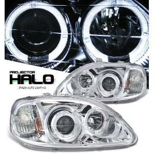   99 00 Dual Halo Angel Eye Projector Headlights Chrome Automotive