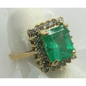   Spectacular Emerald Cut Colombian Emerald & Diamond Cocktail Ring 14k