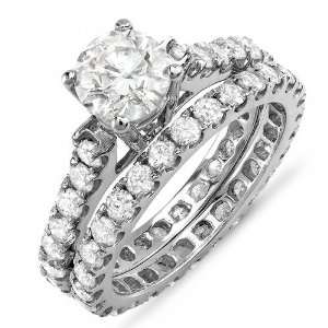 14K White Gold Round White Diamond Engagement Bridal Ring Set (2.80 CT 