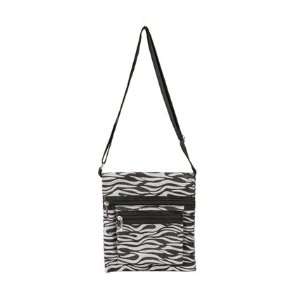   Zebra Animal Print Messenger Handbag Black & Silver 
