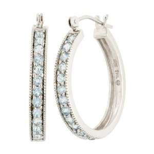  10k White Gold Blue Topaz Hoop Earrings Jewelry