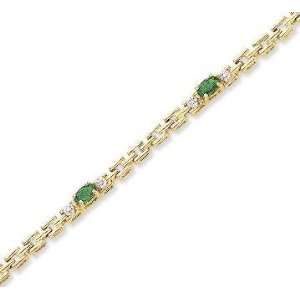    14k Yellow Gold Oval Emerald Diamond Tennis Bracelet Jewelry
