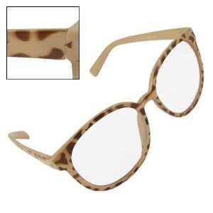 Lady Leopard Print Full Frame Round Clear Lens Glasses