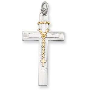    Sterling Silver & 18k gold Plated Rosary Cross Pendant Jewelry