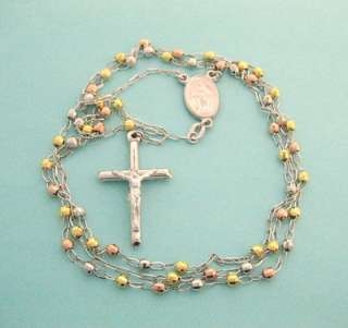 Sterling Silver Rosary Necklace Virgin Mary With Cross Vermeil 30 Inch 