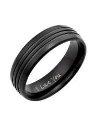 Brand New Mens Black Titanium Ring Engraved I Love You In Black Velvet 