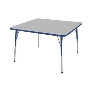 48 Square Adjustable Activity Table in Gray Edge Banding Blue, Leg 