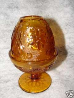 BEAUTIFUL TIARA SANDWICH GLASS AMBER FAIRY LAMP ~ INDIANA GLASS