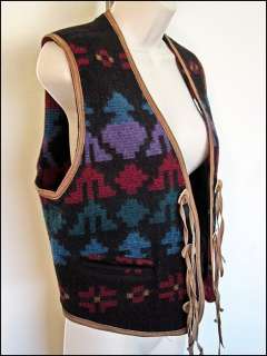 vtg WOOLRICH Wool INDIAN Blanket SOUTHWESTERN Leather Trim VEST sz M 