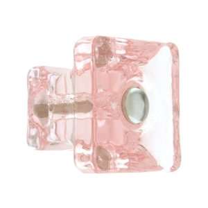  Square Depression Pink Glass Cabinet Knob With Nickel Bolt 