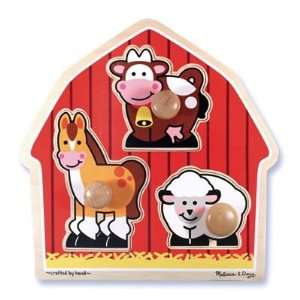   Doug Deluxe Wooden Barnyard Animals Jumbo Knob Puzzle Toys & Games
