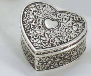 ANTIQUE SILVER PLATED HEART JEWELRY GIFT BOX   WEDDING  