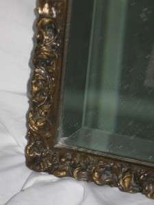 Vintage Carved Wood Gesso Gold Picture Frame Beveled Glass Mirror 