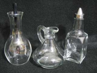   Antique Clear Glass OIL & VINEGAR 3 Piece Multi Style Cruet Set  