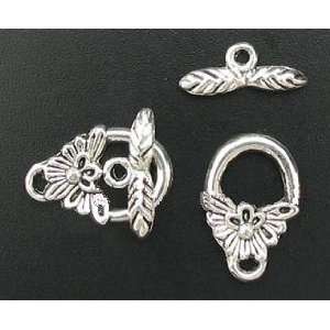  #70585 Antique Silver lead safe Pewter Clasp   18mm Floral 