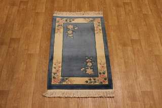 LIGHT BLUE CARVED FLORAL 3X5 ART DECO CHINESE ORIENTAL AREA RUG WOOL 