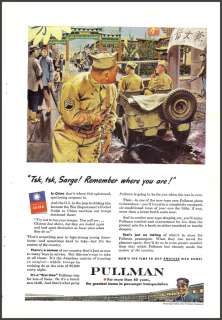 1944 WW II ARMY JEEP How to Act in China PULLMAN RAILROAD CAR AD 