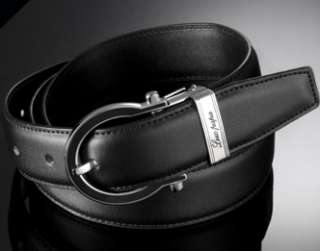 Mens Black Dress Leather Belts with Auto Lock Buckle, Up To Waist 