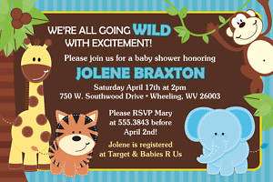 Jungle Themed Baby Shower Invitations   Set of 20  