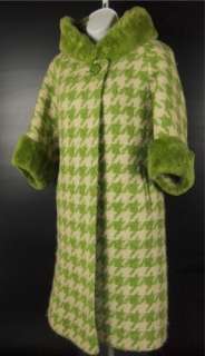   Streets Swing Coat Women O/S Houndstooth Green Wool Tweed Faux Fur