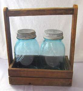 Vintage 2 Blue Ball Perfect Mason Quart Jars With Lids Amish Handmade 