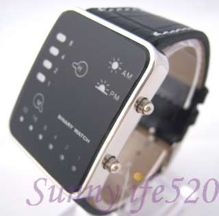 Binary Genuine Leather LED Mens Lady Date Wrist Watch  
