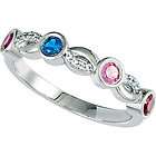 Round Birthstones Mothers Stackable Silver Ring, Moms family 