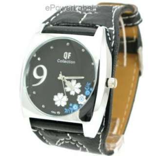 Metal Steel Watch with Black Leather Watchband