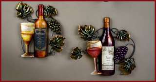 RED / WHITE Wine Bottle Vine & Grapes Wall Art Decor  