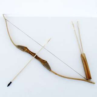 WOODEN BOW AND ARROW w QUIVER set 3 PACK ARROWS wood youth archery 