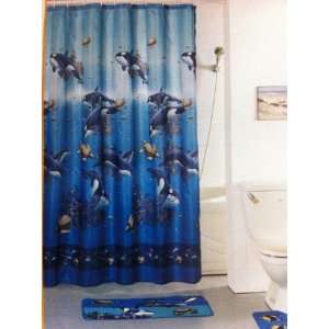  Shower Curtain Blue Dolphin Aquatic Design with Hooks & Liner Kids 
