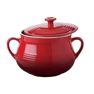   Red Stoneware Bean Pot with Lid 5072TTR 