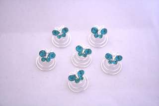 WEDDING PROM TEAL CRYSTAL BUTTERFLY HAIR TWIST BUTTON  