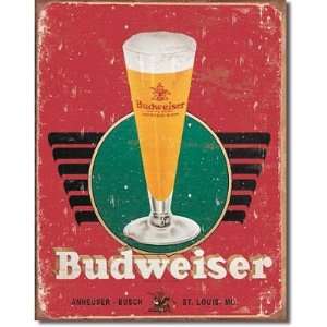  Budweiser Beer Tin Metal Sign  Retro Glass & Logo , 12x16 