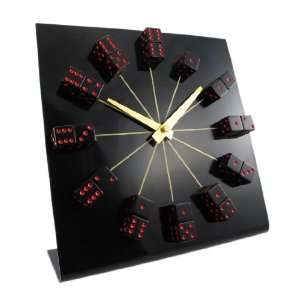  Black / Red 9 Inch Square Dice Desk Clock Vegas