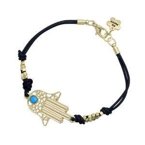  Black Cord Bracelet with Golden Hamsa/Hand of Fatima and 