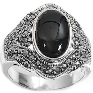   Silver Marcasite Rings with Black Onyx CZ   Sizes 6 10 Jewelry