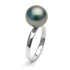 Black Tahitian Pearl Solitaire Ring 11.0 12.0mm AAA Quality   14K 