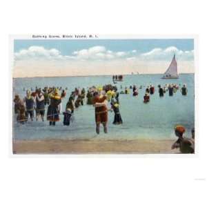Block Island, Rhode Island   Bathers at the Beach Giclee Poster Print 
