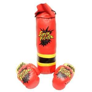  New Kids Toy Red Super Fighter Boxing Bag & Pair Gloves 